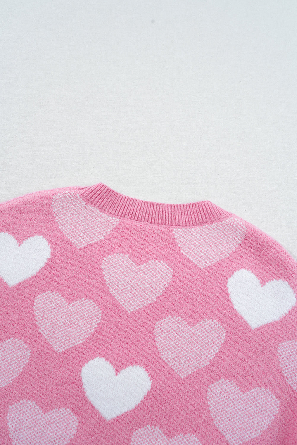 Pink Pearled Heart Print Valentines Crew Neck Sweater Sweaters JT's Designer Fashion