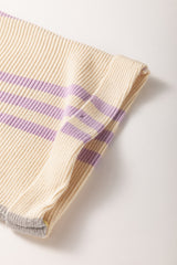 Purple Stripe Borderline Rib Knit Cuffed Dolman Sleeve Sweater Sweaters JT's Designer Fashion