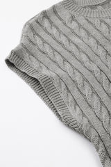 Gray Crew Neck Cable Knit Short Sleeve Sweater Sweaters & Cardigans JT's Designer Fashion