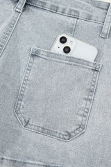 Dusk Blue Scalloped Hemline Acid Wash High Waist Denim Shorts Denim Shorts JT's Designer Fashion