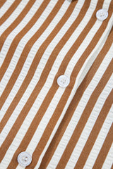 Brown Stripe Ruffled Hem Collared Long Sleeve Shirt Mini Dress Mini Dresses JT's Designer Fashion