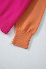 Bonbon Three Tone Contrast Round Neck Loose Sweater Sweaters JT's Designer Fashion