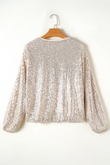 Apricot Sequin Zip up Round Neck Long Sleeve Jacket Jackets JT's Designer Fashion