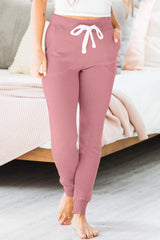 Fushia Drawstring Waist Pocketed Joggers Bottoms JT's Designer Fashion