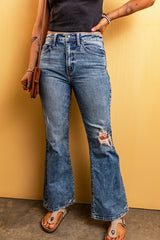 Light Blue Distressed Flare Leg Jeans Bottoms JT's Designer Fashion