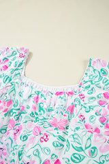 White Floral Print Ric-rac Trim Square Neck Plus Size Mini Dress Plus Size Mini Dresses JT's Designer Fashion