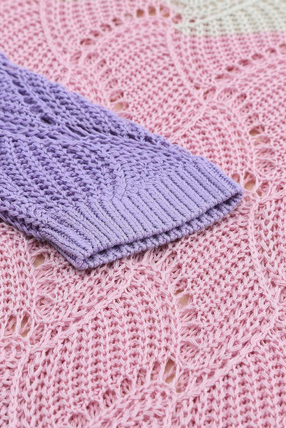 Pink Color Block Hollow Knitted Loose Sweater Sweaters JT's Designer Fashion