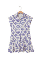Sky Blue Printed Shirt Collar Half Button A-line Mini Dress Dresses JT's Designer Fashion