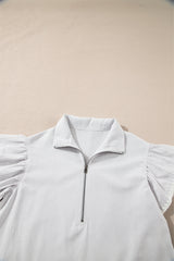 Gray Stripe Zipped up Collar Ruffled Sleeve Tee and Wide Leg Pants 2pcs Outfit Pant Sets JT's Designer Fashion