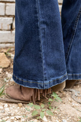 Dark Washed Distressed Flare Bottom Jeans Jeans JT's Designer Fashion