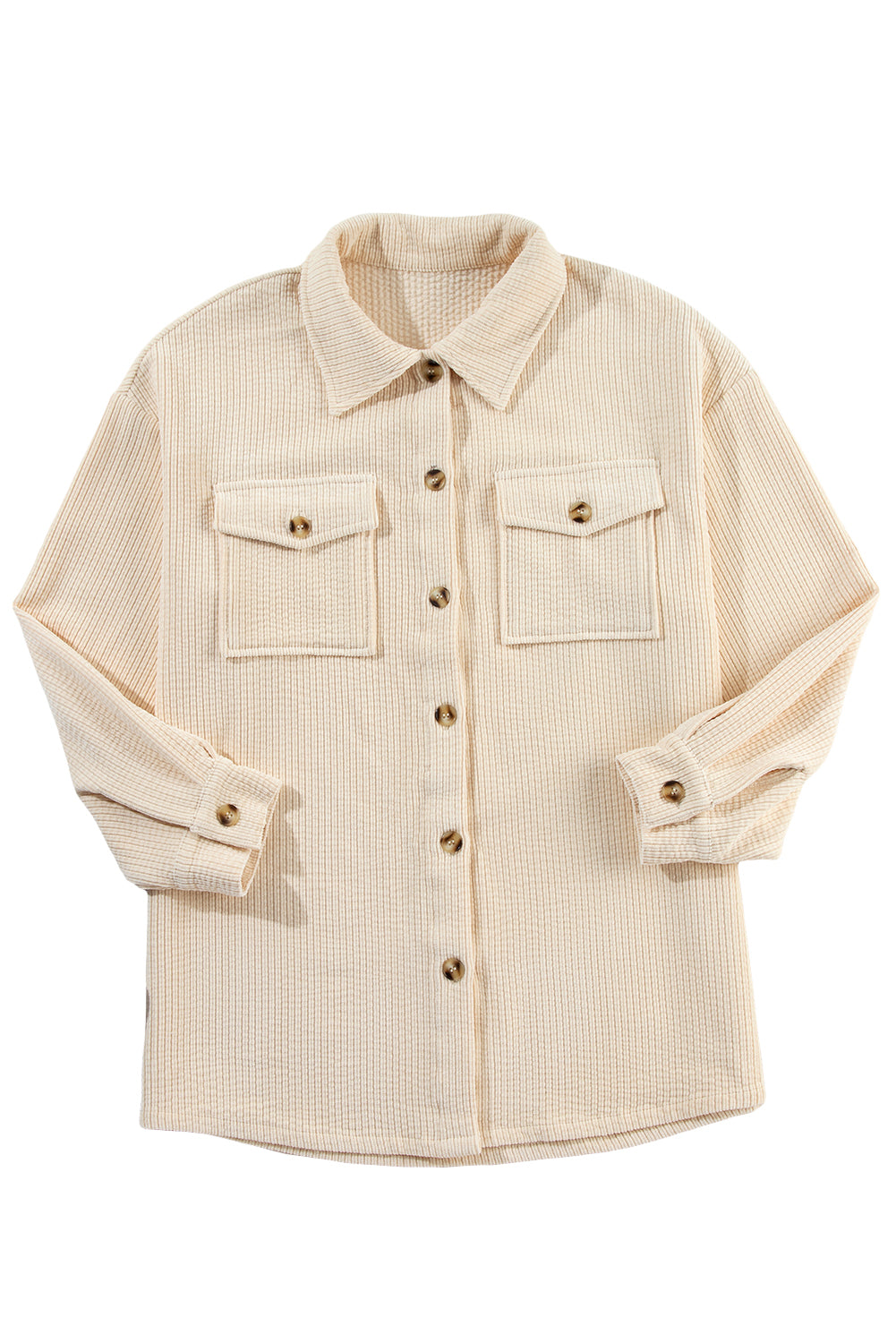Oatmeal Corduroy Flap Pocket Button Up Shacket Jackets JT's Designer Fashion