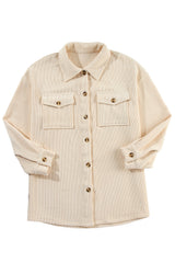 Oatmeal Corduroy Flap Pocket Button Up Shacket Jackets JT's Designer Fashion