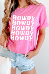 Sachet Pink HOWDY Graphic Western Crew Neck Tee Graphic Tees JT's Designer Fashion