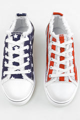 Blue American Flag Lace-up Canvas Flat Shoes Women's Shoes JT's Designer Fashion