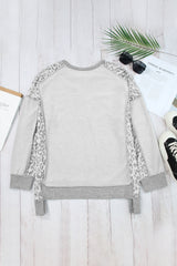 Gray Leopard Patchwork Exposed Seam Buttoned Neck Sweatshirt Sweatshirts & Hoodies JT's Designer Fashion