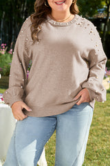 Smoke Gray Pearled Drop Shoulder Plus Size Sweater Plus Size Sweaters & Cardigans JT's Designer Fashion