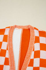 Orange Checkered Open Front Drop Shoulder Cardigan Cardigans JT's Designer Fashion
