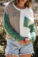 Vineyard Green Colorblock Patched Pocket Drop Shoulder Sweater Sweaters JT's Designer Fashion