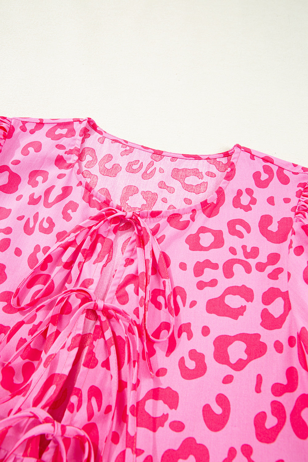Rose Leopard Puff Sleeve Tie Front High Waist Mini Dress Mini Dresses JT's Designer Fashion
