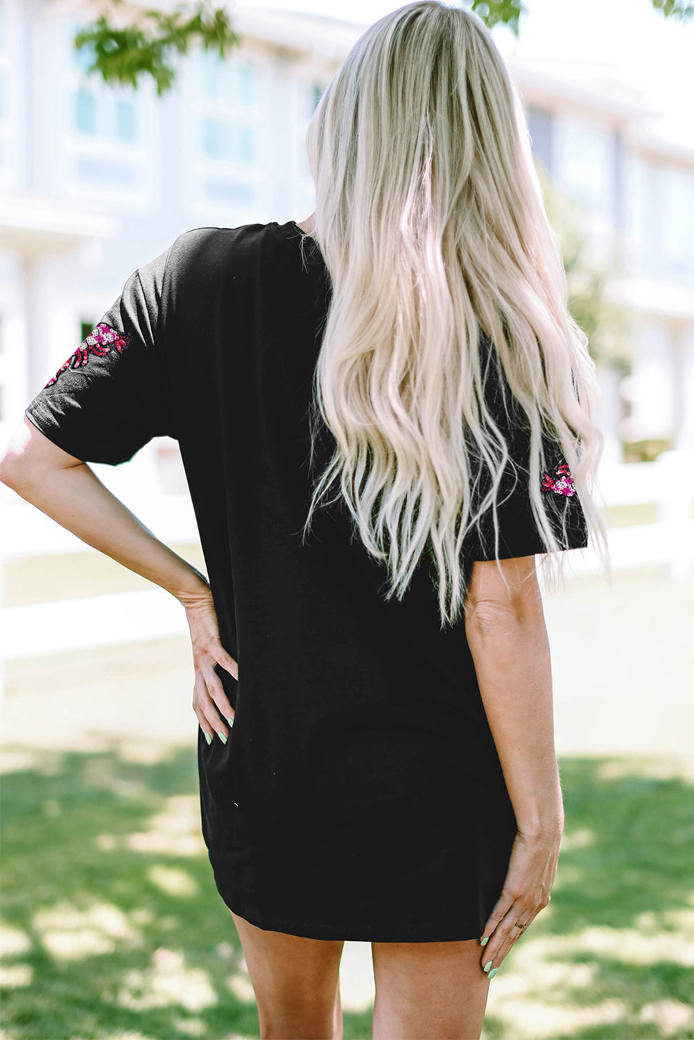 Black Sequin Crawfish Patched Crew Neck Tee Graphic Tees JT's Designer Fashion