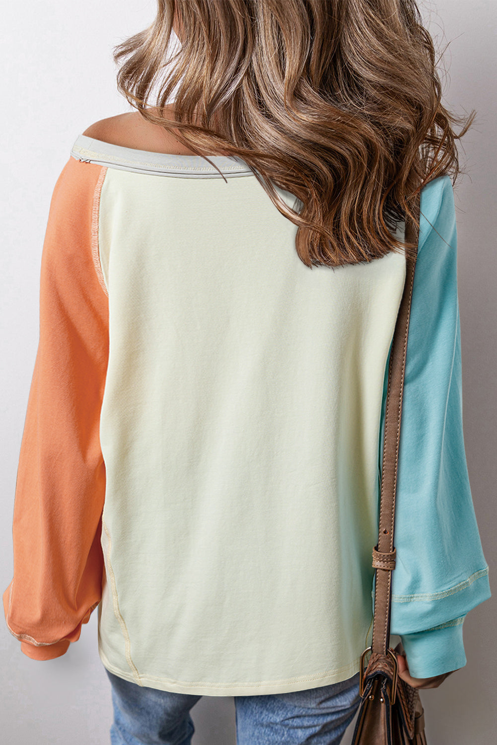 Yellow Cream Colorblock Patchwork Crew Neck Long Sleeve Top Long Sleeve Tops JT's Designer Fashion