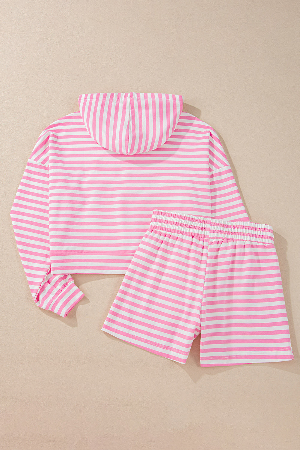 Pink Stripe Kangaroo Pocket Hoodie and Wide Leg Shorts Set Short Sets JT's Designer Fashion