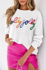 White Holly Jolly Round Neck Casual Sweater White 100%Polyester Sweaters JT's Designer Fashion