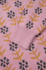 Pink Floral Button Down Ribbed Banded Cardigan Sweater Cardigans JT's Designer Fashion