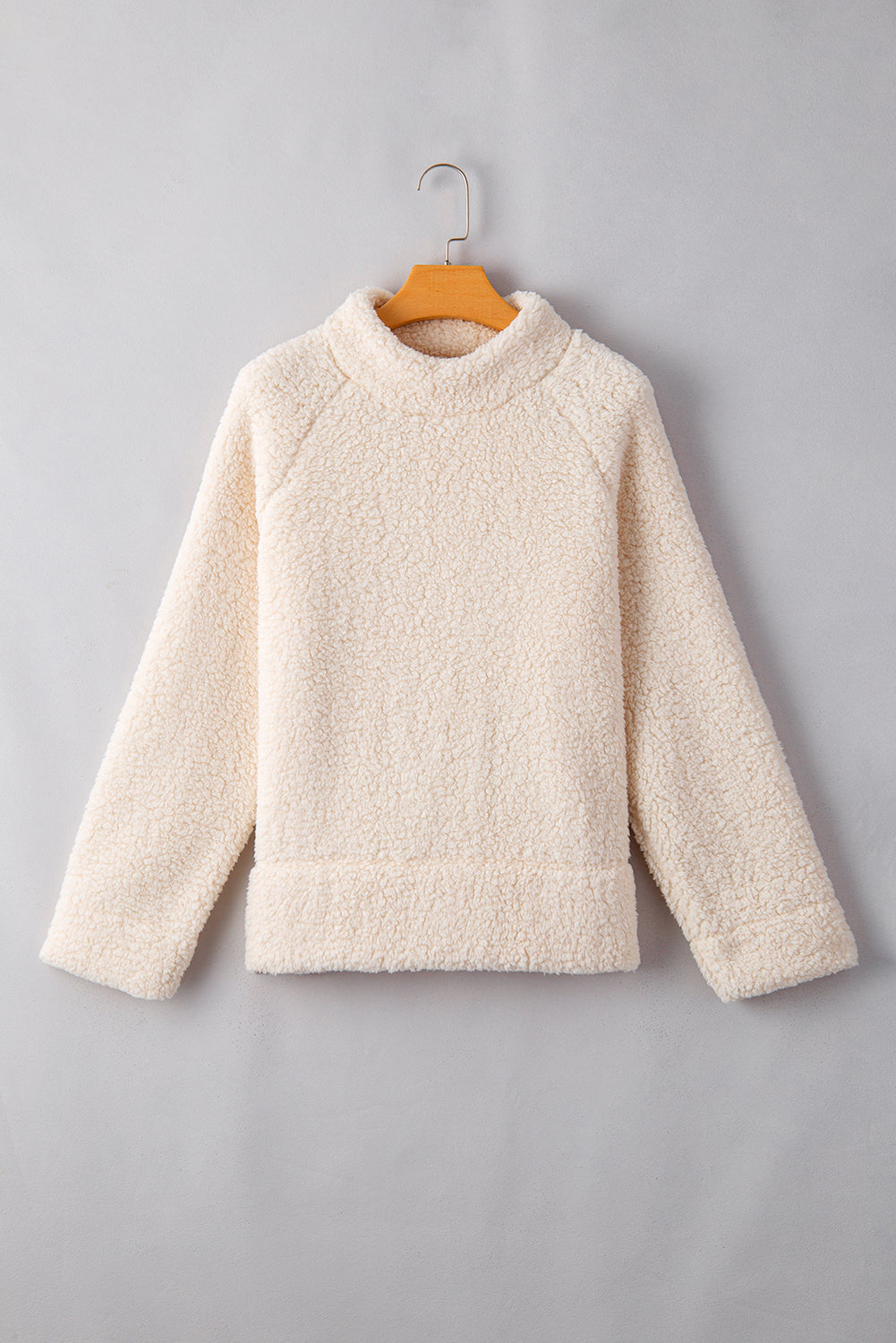 White Solid Fleece High Neck Drop Shoulder Pullover Sweatshirt Sweatshirts & Hoodies JT's Designer Fashion