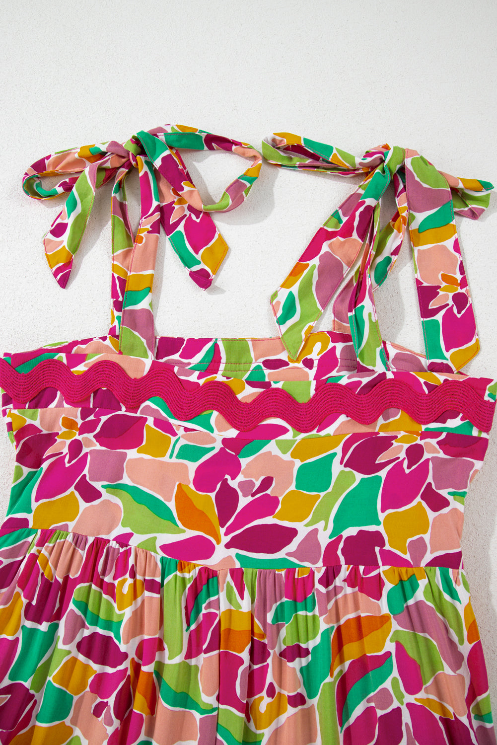 Multicolour Floral Tied Straps Ricrac Trim Long Dress Maxi Dresses JT's Designer Fashion