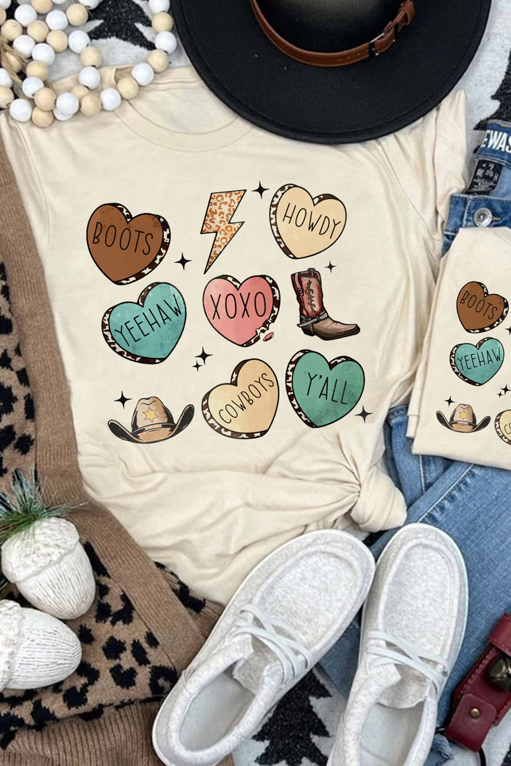 Khaki Western Fashion Valentine Graphic T-shirt Graphic Tees JT's Designer Fashion