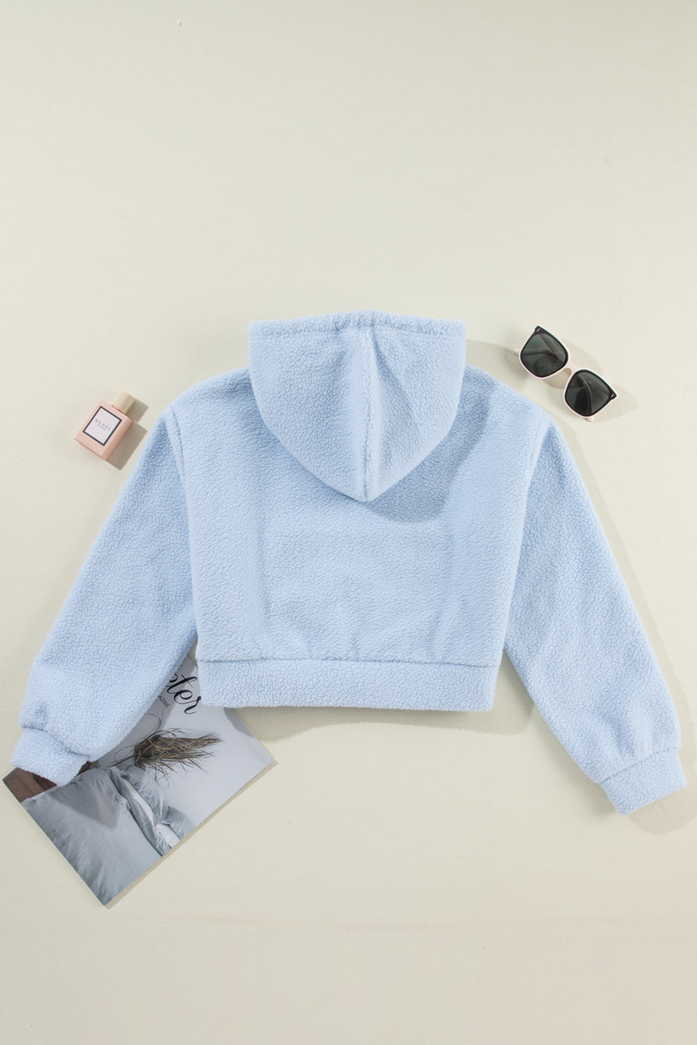 Beau Blue Cropped Sherpa Zip Up Hoodie Sweatshirts & Hoodies JT's Designer Fashion