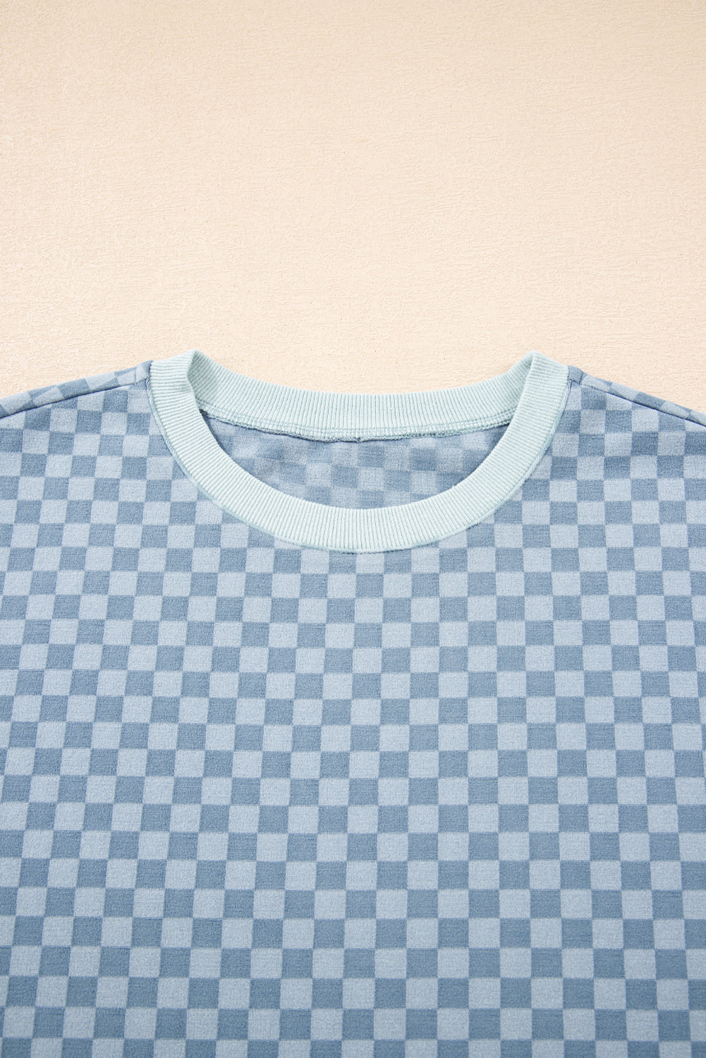 Sky Blue Checkerboard Long Sleeve Pullover and Shorts Set Short Sets JT's Designer Fashion