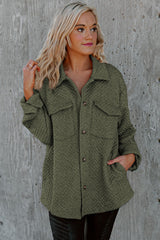 Green Retro Quilted Flap Pocket Button Shacket Jackets JT's Designer Fashion