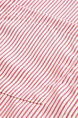 Red Stripe Smocked Cuffed Striped Boyfriend Shirt with Pocket Blouses & Shirts JT's Designer Fashion