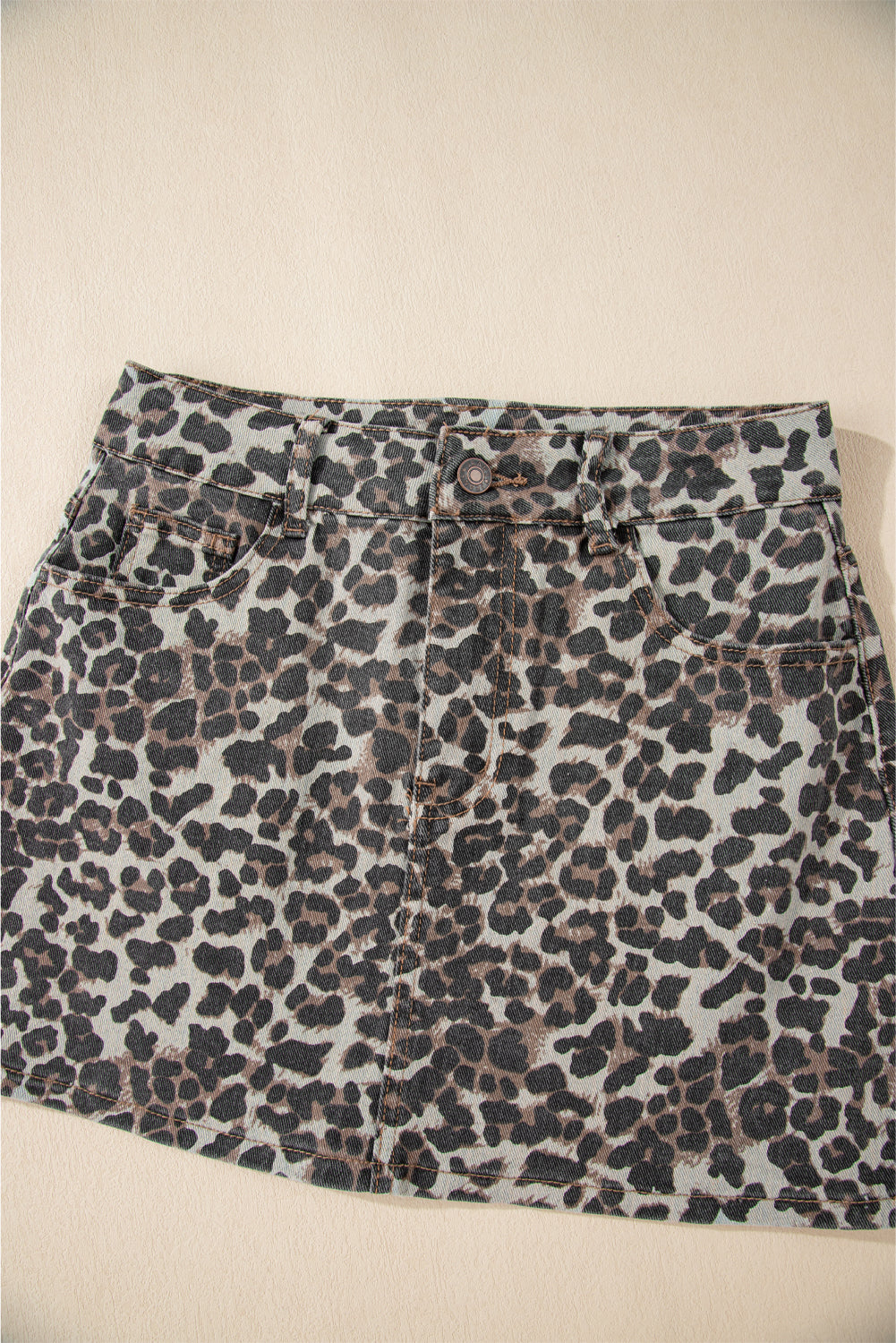 Khaki Leopard Denim Mini Skirt Skirts & Petticoat JT's Designer Fashion