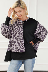 Black Leopard Patchwork Bishop Sleeve Slit Sweatshirt Sweatshirts & Hoodies JT's Designer Fashion