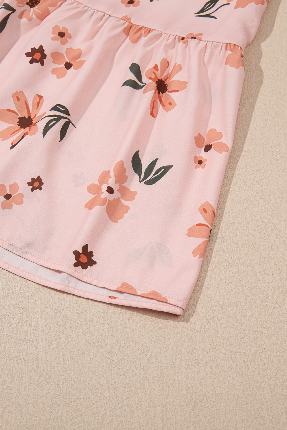 Pink Floral V Neck Smocked High Waist Ruffle Hem Long Dress Maxi Dresses JT's Designer Fashion