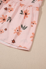 Pink Floral V Neck Smocked High Waist Ruffle Hem Long Dress Maxi Dresses JT's Designer Fashion