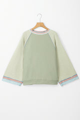 Meadow Mist Green Waffle Knit Wide Bracelet Sleeve Patchwork Raglan Top Long Sleeve Tops JT's Designer Fashion