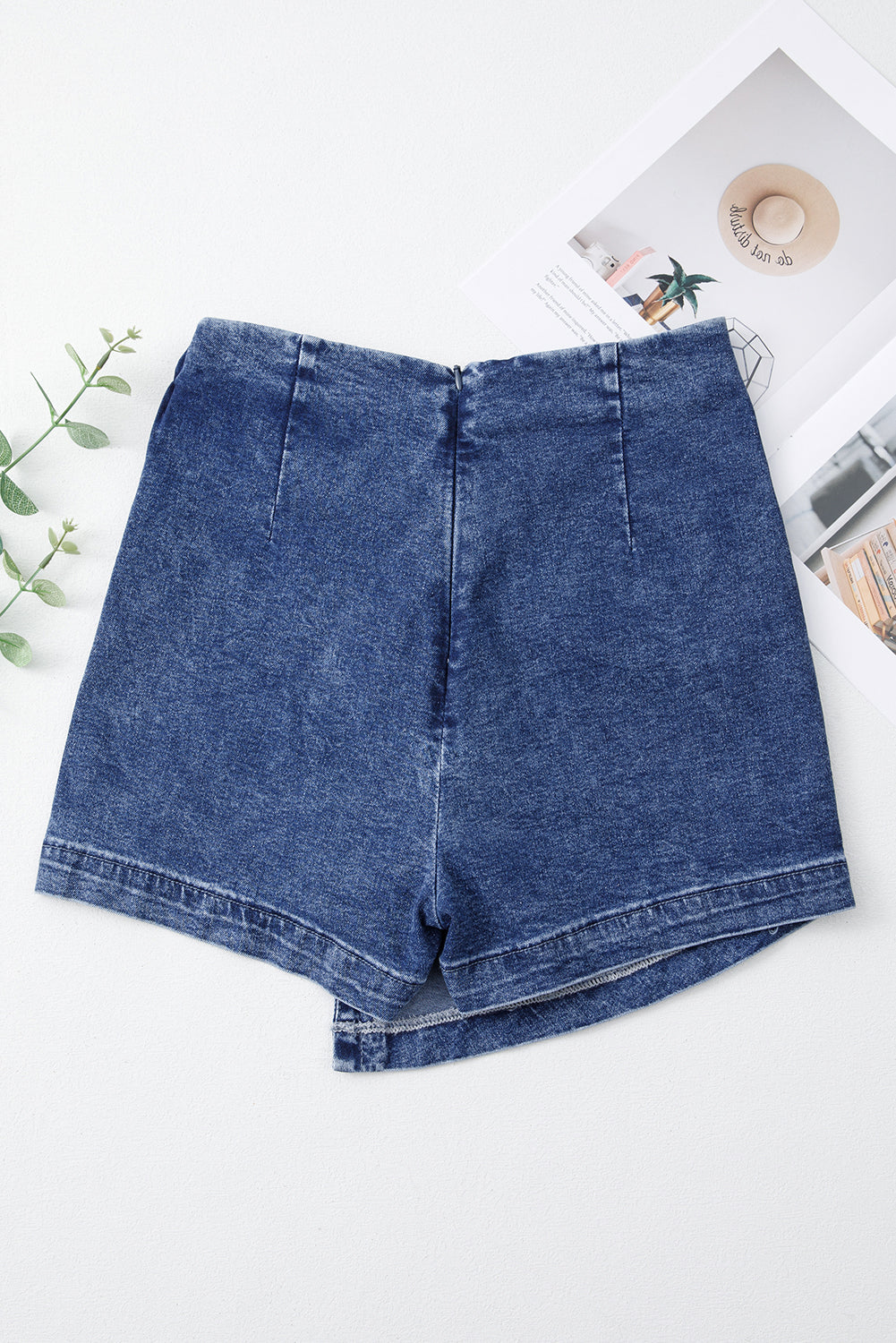 Sail Blue Acid Wash Asymmetric Twisted Wrapped Zipped Denim Skort Denim Shorts JT's Designer Fashion