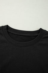 Black Exposed Seam Drop Shoulder Round Neck Sweatshirt with Slits Sweatshirts & Hoodies JT's Designer Fashion