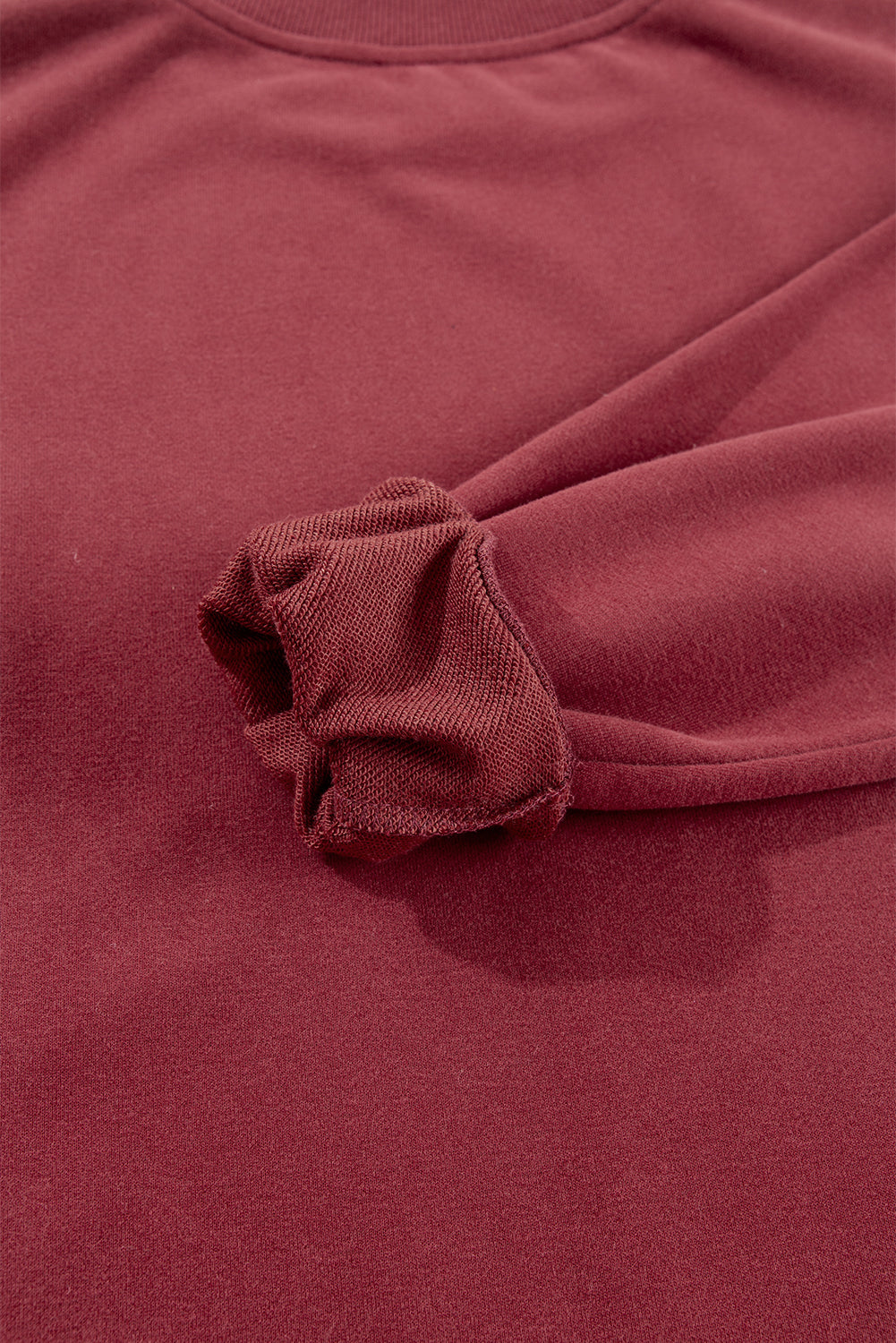 Burgundy Plain Drop Shoulder Crewneck Pullover Sweatshirt Sweatshirts & Hoodies JT's Designer Fashion