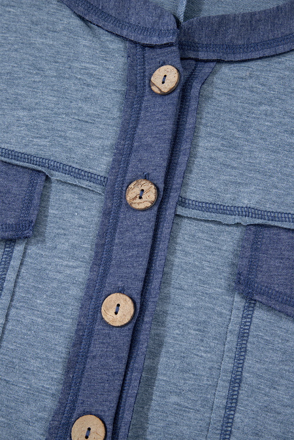 Beau Blue Half Placket Chest Pockets Short Sleeve Wide Leg Jumpsuit Jumpsuits & Rompers JT's Designer Fashion