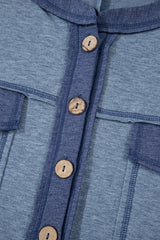 Beau Blue Half Placket Chest Pockets Short Sleeve Wide Leg Jumpsuit Jumpsuits & Rompers JT's Designer Fashion