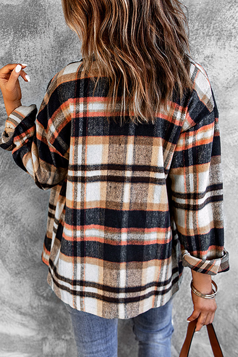 Geometric Plaid Print Pocketed Shacket Plaid Shackets JT's Designer Fashion