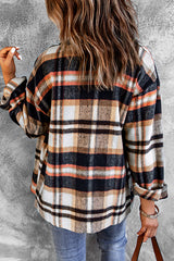 Geometric Plaid Print Pocketed Shacket Plaid Shackets JT's Designer Fashion