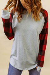 Gray Buffalo Plaid Long Sleeve Sweatshirt Sweatshirts & Hoodies JT's Designer Fashion