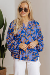 Blue Floral Print Batwing Sleeve Buttoned Loose Fit Shirt Blouses & Shirts JT's Designer Fashion