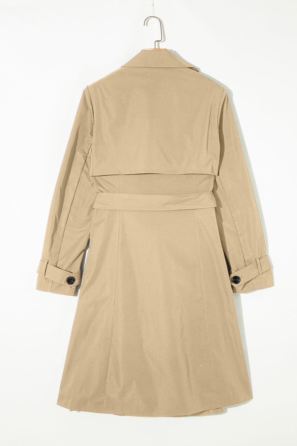 Pale Khaki Solid Color Lapel Collar Waist Tie Wind Coat Coats JT's Designer Fashion